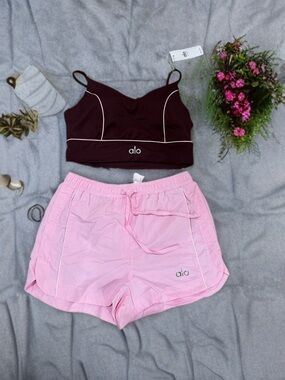 Bralette and Shorts Set - Burgundy Top & Light Pink Shorts